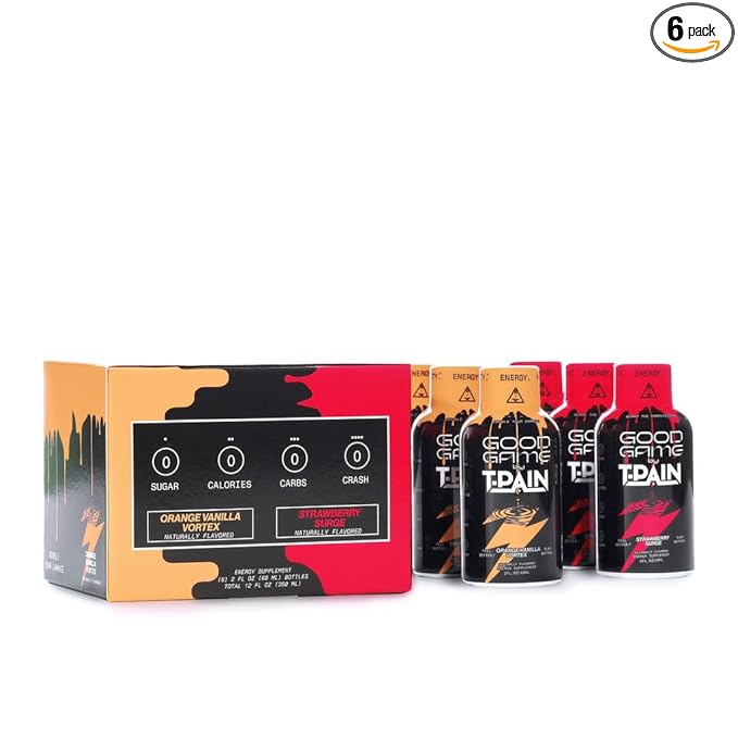 Nappy Boy Dranks Good Game by T-Pain Energy Shot 2oz (6 Pack) Sugar-Free Zero Calorie Focus Drink with 200mg Caffeine and B-Vitamins (B3 B6 B12) - Clean No-Crash Energy Boost 3 Orange Vanilla V
