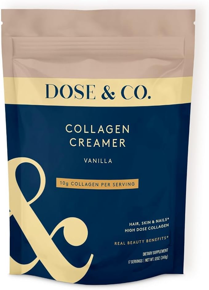 DOSE &amp CO. Collagen Powder Bundle – Unflavored Collagen Peptides (9.6 oz) + Vanilla Collagen Creamer (12 oz) | Hydrolyzed Type I &amp III Bovine Collagen | Supports Hair Skin &amp Nails | Non-G