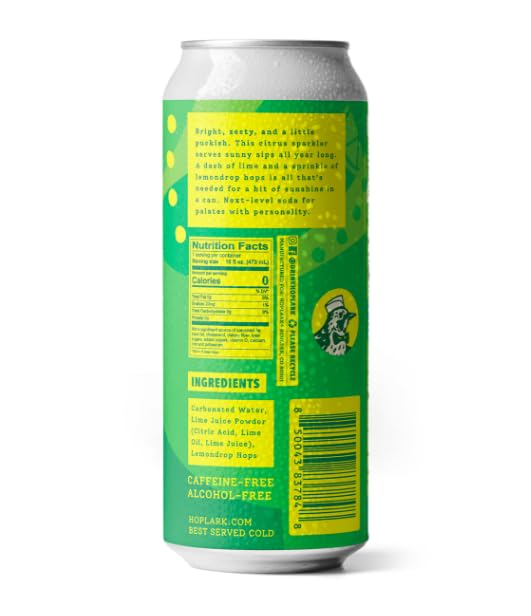 HOPLARK Sparkling HopTea – THE LEMONDROP LIME ONE 16fl oz Tall Cans (Pack of 12) – Unsweetened – Antioxidants – Polypohenols – Zero Calorie – Caffeine Free