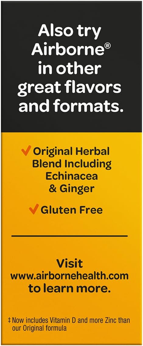 Airborne 1000mg Vitamin C + Zinc Sugar Free Multivitamin Immune Support Effervescent Fizzy Drink Tablets Zesty Orange Flavor with Powerful Antioxidants Vitamins A C &amp E 30 Tablets (3 Pack)