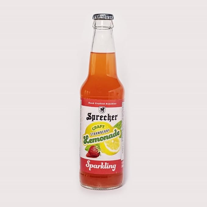 Sprecher Sparkling Strawberry Lemonade in 12 fl oz Glass Bottles (12 Pack) Handcrafted Craft Soda Made with Real Lemon and Strawberry Juice Naturally Flavored and Cane Sugar Sweetened