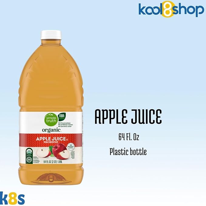 Simple Truth Organic Apple Fruit Juice 64 fl oz Plastic Bottles 4 Pack + 15 Sugarcane Disposable Straws by KOOL8SHOP Infinite Deals