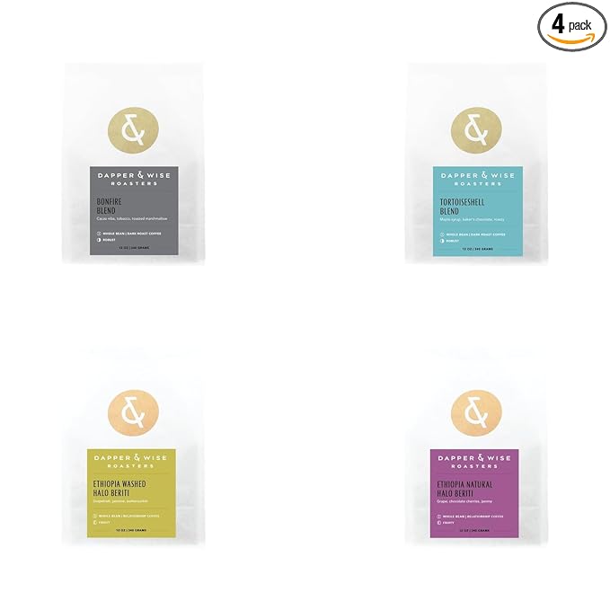 Bean Box Coffee Sampler - Roasted by Dapper 4-Pack Whole Bean Coffee Gourmet Coffee