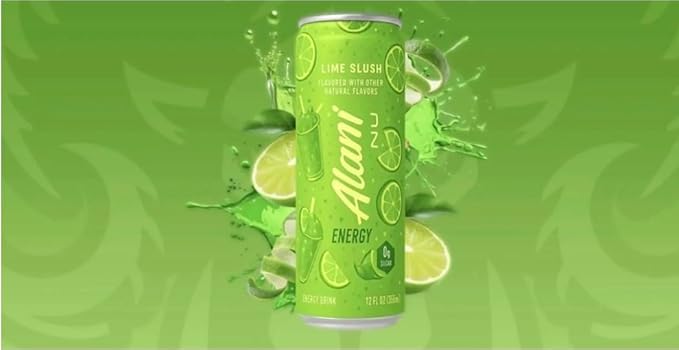 Alani Lime Slush Energy Drinks sugar free low calorie energy drinks 12 Fl Oz Cans (Pack of 3)