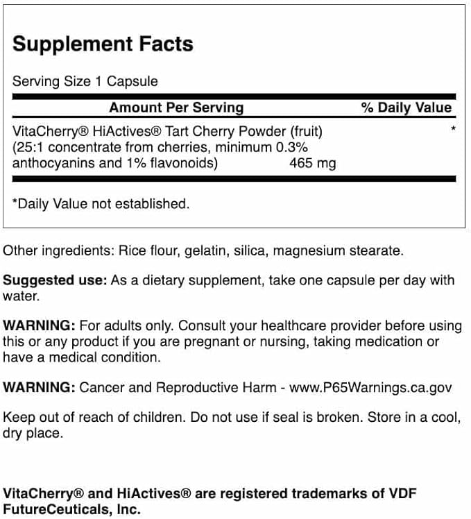 Swanson HiActives Tart Cherry - Natural Supplement Supporting Joint Health Mobility &amp Flexibility - Helps Strengthen Collagen Structures &amp Connective Tissue - (60 Capsules 465mg Each) (2 Pac