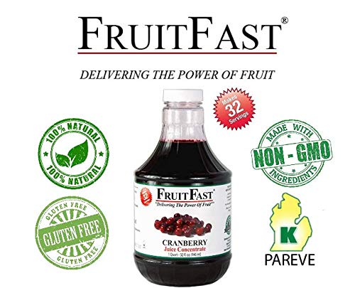 FruitFast Cranberry Juice Concentrate - (32 FL OZ) Unsweetened 50 Brix Pure Concentrated Extract - 100% Cranberry No Additives or Fillers
