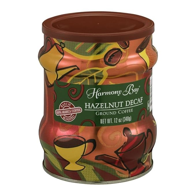 Harmony Bay Hazelnut Decaf Ground Coffee Net Wt. 12 Oz (Pack of 4)