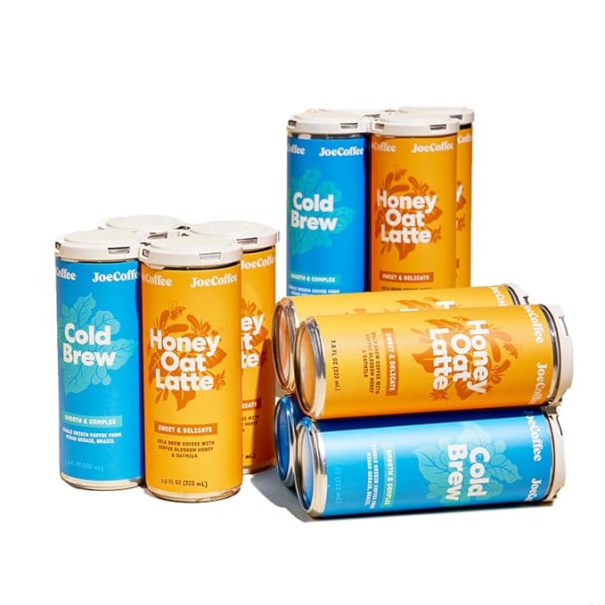 Joe Coffee Company - Black Cold Brew &amp Honey Oat Latte Ready-to-Drink Specialty Coffee Cans Combo Pack (12 Cans) | NYC Roaster Kosher Climate-Friendly