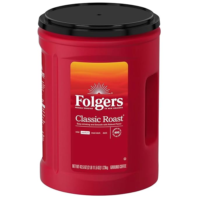 Folgars Classic Roast Ground Coffee Medium Roast 43.5 Ounce Canister with Aroma Seal