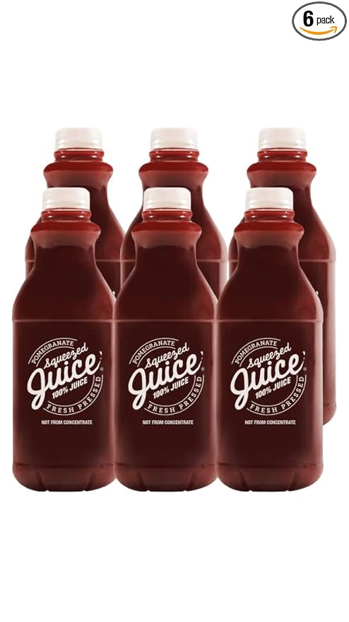 Squeezed Juice 100% Pomegranate Juice 32 fl oz 6 Pack Bottles | HPP Pasteurized | Not from Concentrate | Fresh Pressed | California Fruit Juice