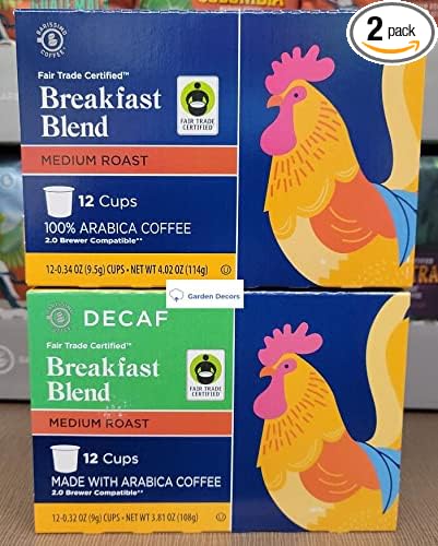 Barissimo Coffee Breakfast Blend &amp DECAF Breakfast Blend Medium Roast 12 Cups 3.81oz 108g (Two Boxes)