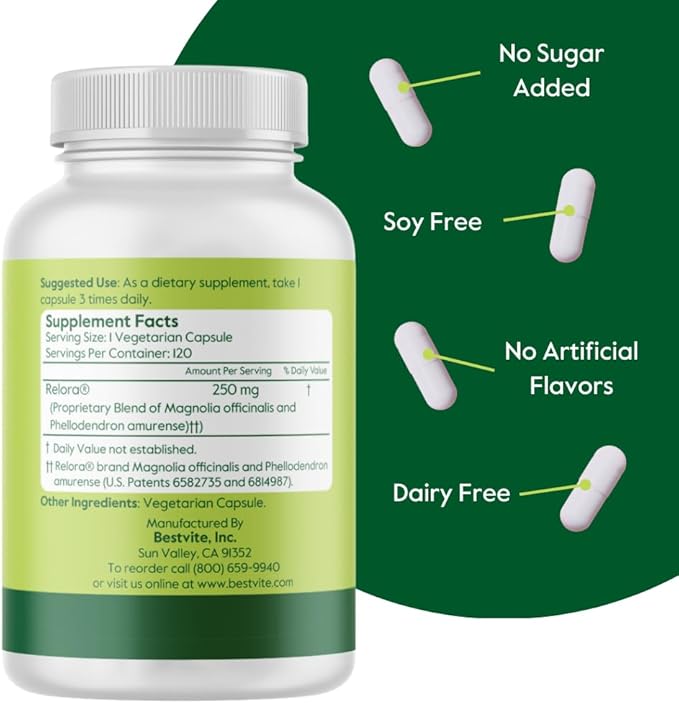 BESTVITE Filler-Free Relora 250mg (240 Vegetarian Capsules) (120 x 2) – Clinically Researched – No Stearates – Vegan – No Fillers – Supports The Management of Occasional Stress*