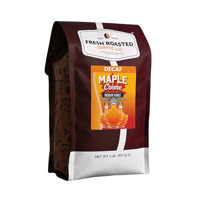 Fresh Roasted Coffee Decaf Maple Crème Flavored Coffee 2 lb (32 oz) Medium Roast Kosher Whole Bean