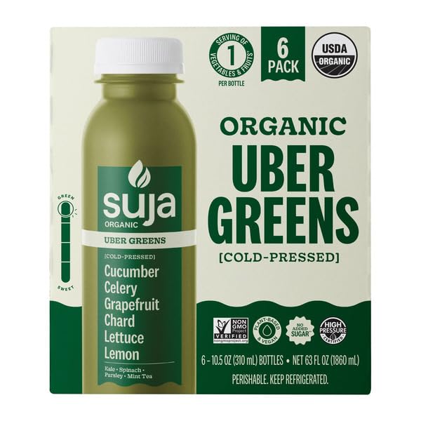 Organic Uber Greens Cold Pressed 1 Serving of Fruits and Vegetables per Bottle USDA Organic Non-GMO Project Verified Plant-Based &amp Vegan No Added Sugar High Pressure Certified 10.5 fl oz