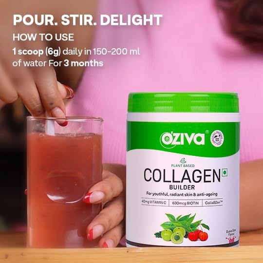 OZIVA Plant Based Collagen Builder with Biotin &amp Silica Acai Berry Bamboo Shoot Sea Buckthorn for Anti Aging Beauty 0.55 lbs 100% Natural &amp Vegan Friendly (8.81 oz)