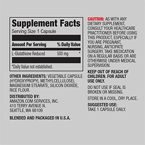 Amazon Elements Glutathione Vegan 500mg per Serving 60 Capsules