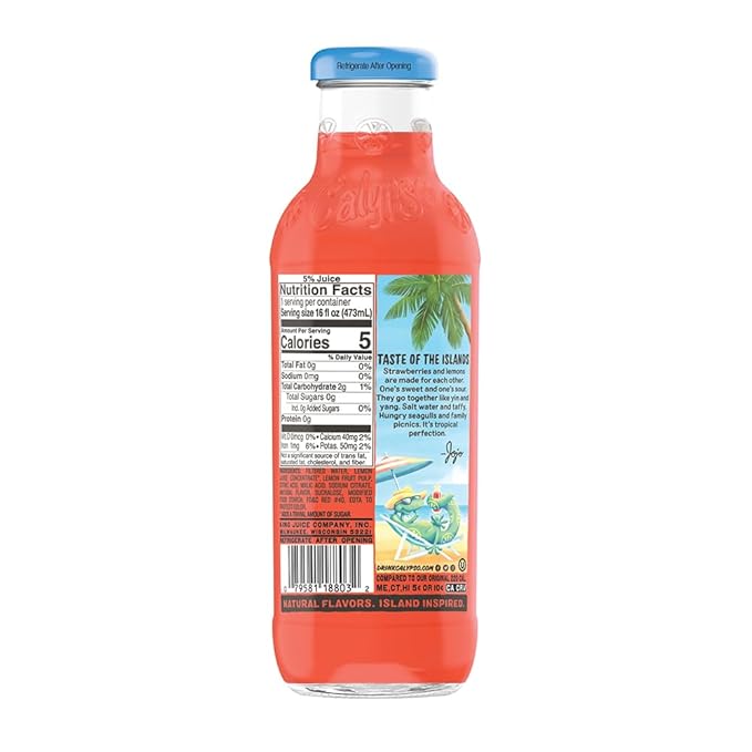 Calypso Lemonade Strawberry Lemonade Made with Real Fruit 16 Fl Oz Glass Bottles (Pack of 12)