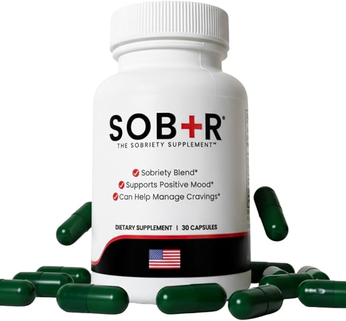 SOB+R Natural Drug Recovery Supplement | Alcohol Craving Blocker for Addiction Support | Restores Nutrients Boost Mental Clarity | Vegetarian Capsules - Therapist Formulated Made in USA | 30 Count