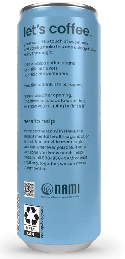 happy coffee tahitian vanilla cold brew 11 oz. cans 12 pack notes of marshmallow &amp magic 100% arabica beans no artificial flavors or artificial sweeteners