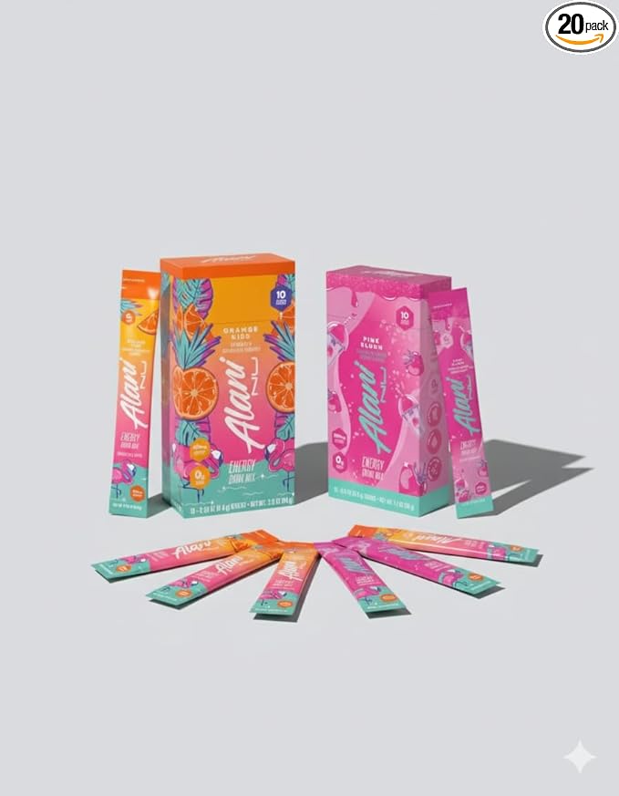 Alani Energy Drinks Mix Variety Pack (Pack of 20) | Pink Slush &amp Orange kiss | Sugar-Free Low-Calorie Energy Boost Drink | Product delivered exactly as depicted in the images