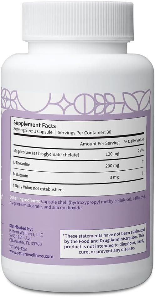 Pattern Wellness Sleep Complex – Supports Relaxation &amp Healthy Sleep Patterns – with Melatonin L-Theanine &amp Magnesium – 30 Vegan Capsules