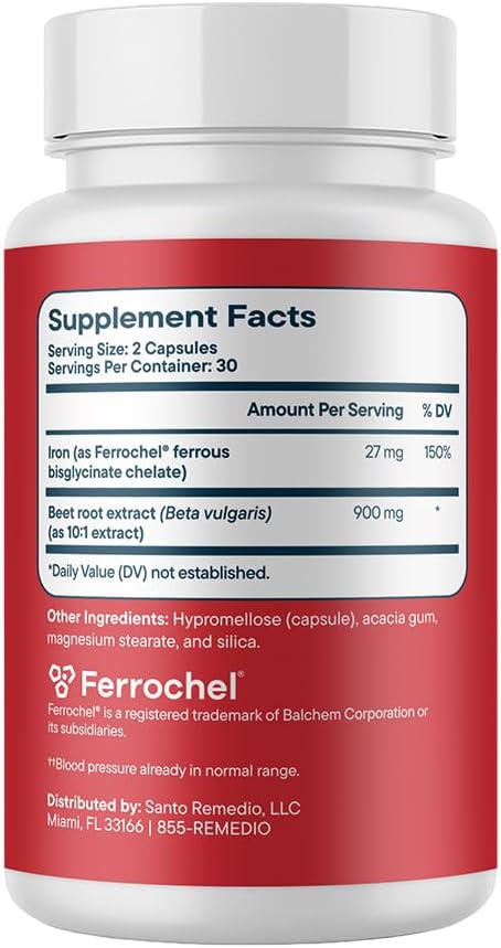 Santo Remedio Circulacion Plus Capsules Iron &amp Beetroot Extract Supplement for Blood Circulation &amp Cardiovascular Support Supports Healthy Blood Pressure &amp Red Blood Cell Production 30