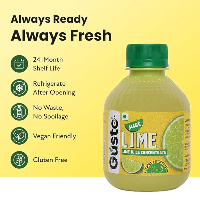 Gusto Foods Green Lime Juice Concentrate - Pack of 4 (800ml)