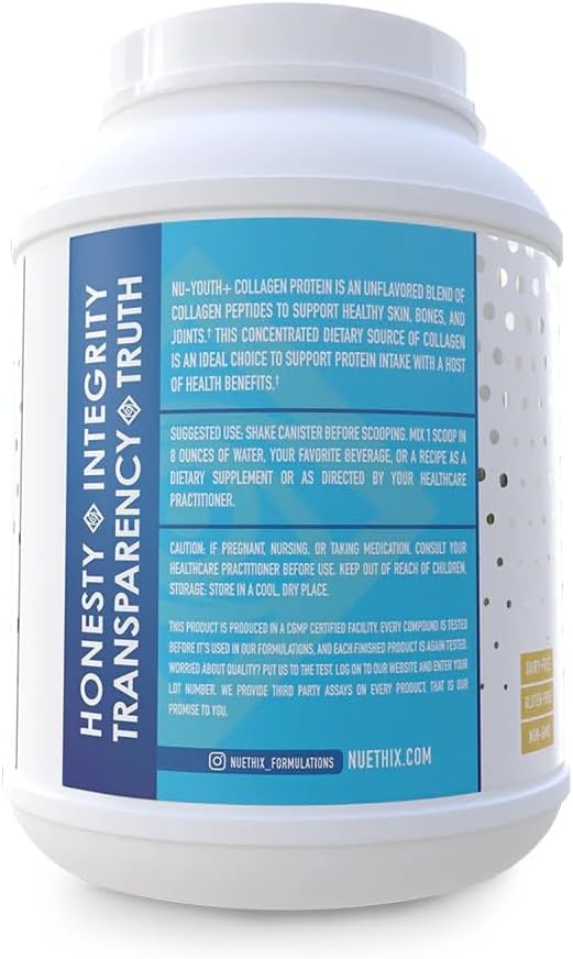 NuEthix Formulations Nu-Youth + Collagen Protein Collagen Peptides May Help Support Bones and Joints Dietary Supplement 30 Servings