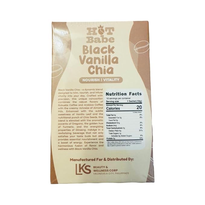 Hot Babe Black Coffee Mix by Kiray Celis (10 Sachets Black Vanilla Chia)