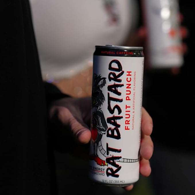 RAT BASTARD Energy Drink - Sugar-Free Caffeinated Beverage Natural Caffeine to Boost Energy and Focus Fruit Punch Flavor 12 fl oz Can (Case of 12)