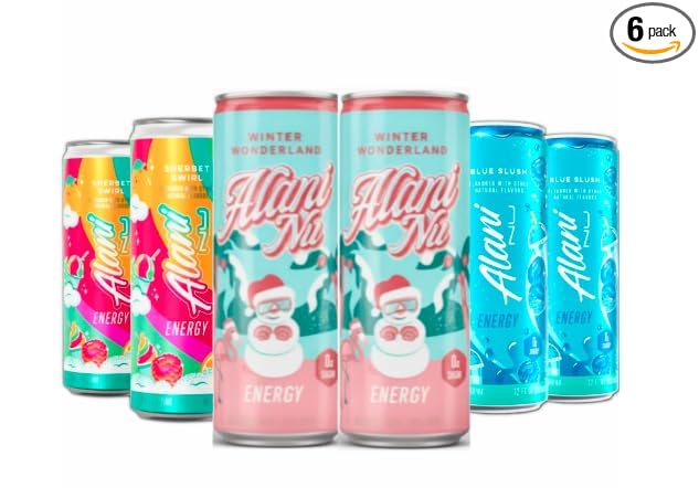 Alani Winter Wonderland Sherbet Swirl Blue Slush Variety Pack (Pack of 6) | WINTER LIMITED EDITION | Sugar-Free Low Calorie Energy Boost Drinks 12 fl oz