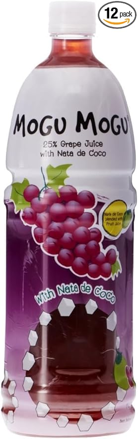 Mogu Mogu Grape Juice with 25% Nata De Coco 1000ml (12 Pack)