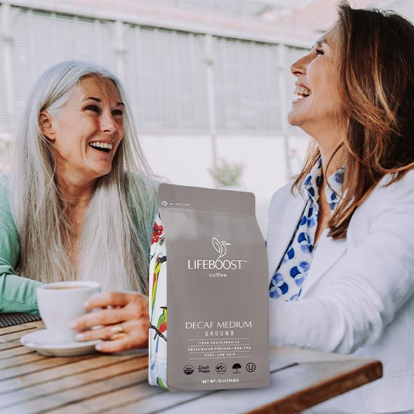 Lifeboost Medium Roast Swiss Water Decaf Coffee Ground - Non-GMO Low Acid Single Origin USDA Decaf Organic Coffee - Third Party Tested For Mycotoxins &amp Pesticides - 12 Ounces