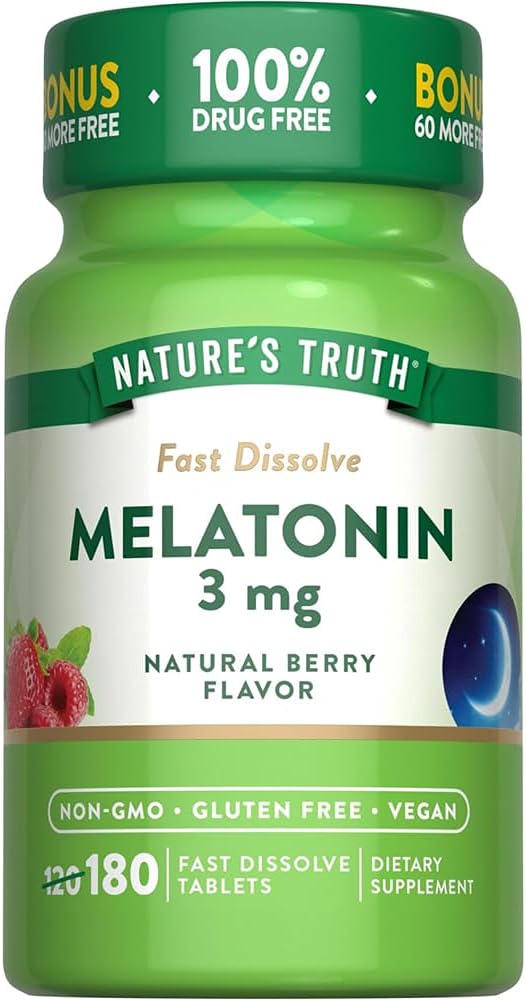 Nature's Truth Melatonin 3 mg Fast Dissolve Tabs Natural Berry Flavor - 180 ct Pack of 3