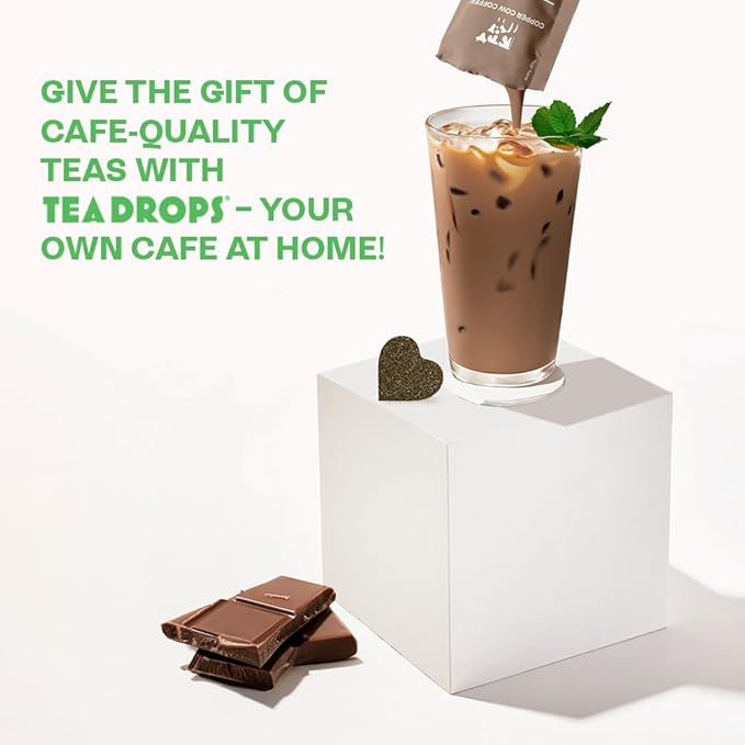 Tea Drops Cocoa Mint Latte Kit | Organic Bagless Tea | Iced or Hot | Caffeine-Free and Microplastic-Free Peppermint Mocha Creamer | Gift Set (2 Pack 6 Servings)