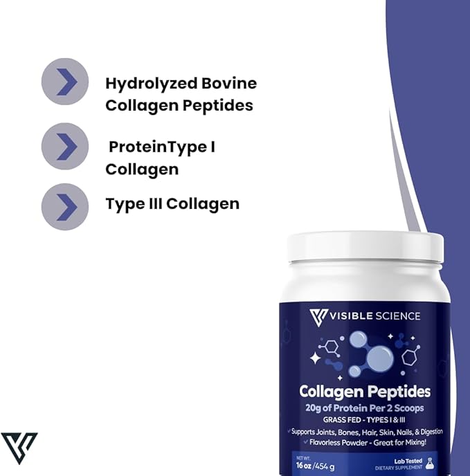 Collagen Peptides Powder Types I &amp III Grass-Fed 16 oz 20g Protein Per Serving Unflavored