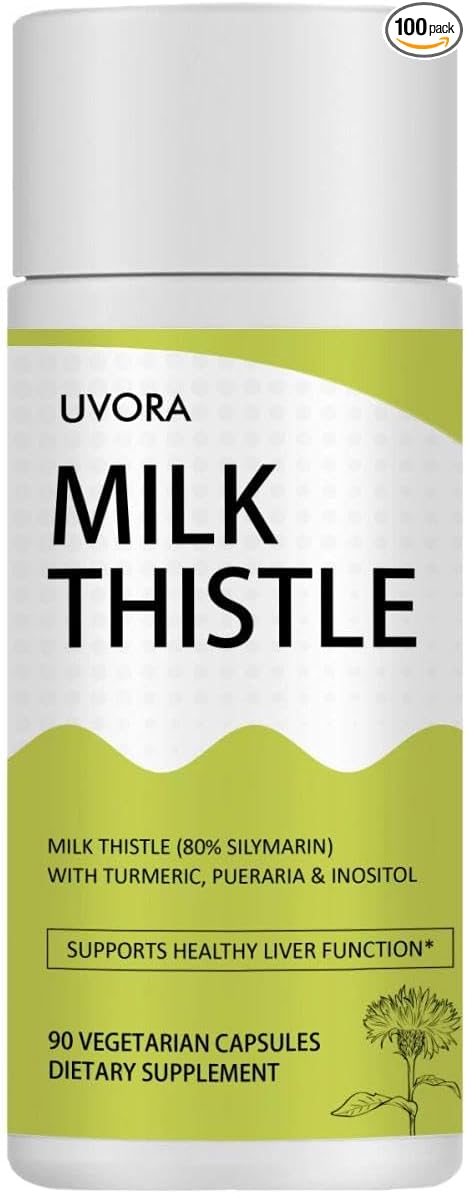 UVORA Milk Thistle Extract 300 mg Extract with Vitamin C Inositol &amp Pueraria Liver Detox Support Antioxidant Support 90 Capsules