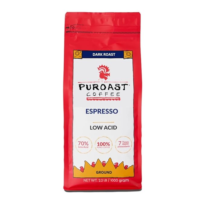 Puroast Low Acid Ground Coffee Bold Espresso Roast High Antioxidant 2.2 lb