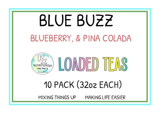 RxNutrition 2go Loaded Energy Tea (10 pack bulk Blue Buzz)