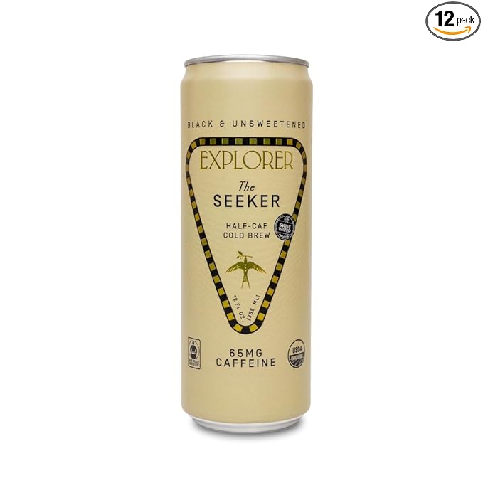 Explorer Seeker Ready-to-Drink Organic Cold Brew Coffee with 65 mg of Caffeine per Serving Black Unsweetened and Fair Trade 12 fl oz (Pack of 12)