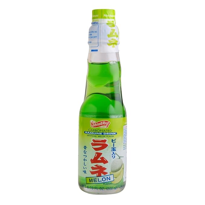 Shirakiku Ramune Drink Melon Carbonated Marble Soft Drink of Japan 6.76 oz (Pack of 6)