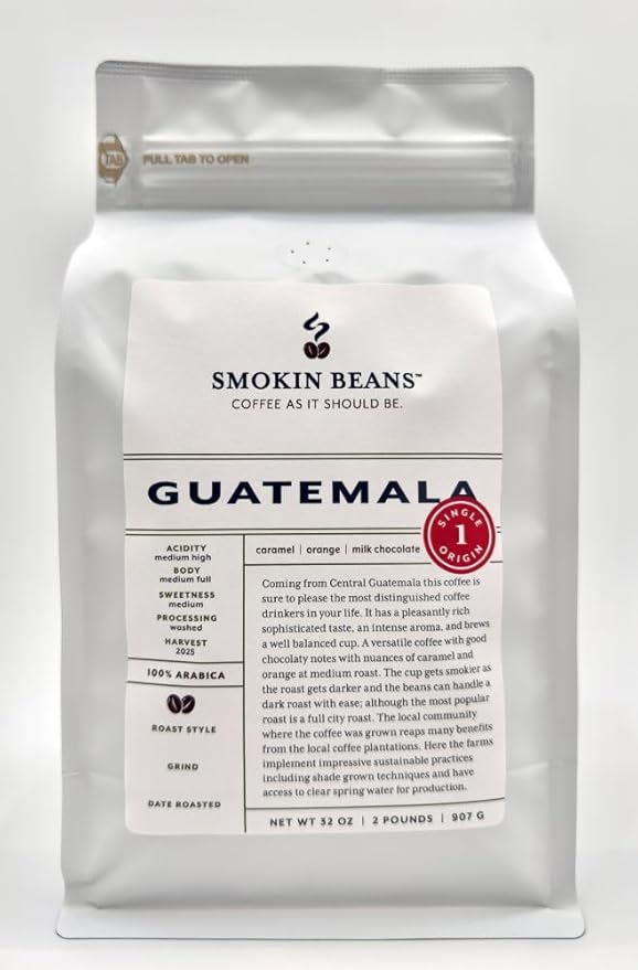Smokin Beans 2-Pound Guatemala Freshly Roasted Coffee Washed Processing Espresso Roast Premium Whole Bean Specialty Coffee
