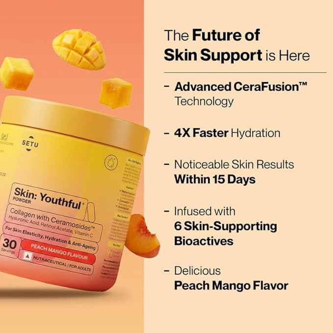 SETU Skin: Youthful with 8g Marine Collagen + Ceramosides™ for 4X Faster Hydration | Collagen Powder for Women &amp Men | (30 Servings)