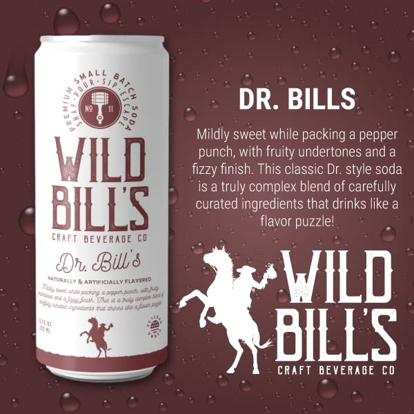 Wild Bill's Dr Bill Soda Classic Craft Soda Pop Soft Drinks Sodas Made with Pure Cane Sugar Caffeine Free NO High Fructose Corn Syrup Gluten Free Vegan Low Sodium 12 Oz 12 Pack