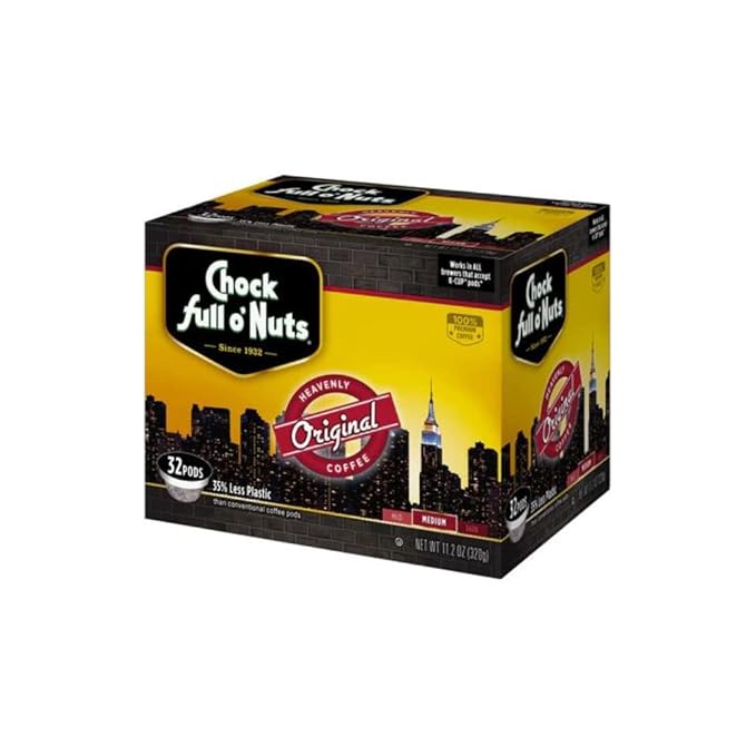 Chock Full o’ Nuts Original Roast Medium Roast K-Cups – Compatible with Keurig Pods K-Cup Brewers (1 Pack of 32 Single-Serve Cups)