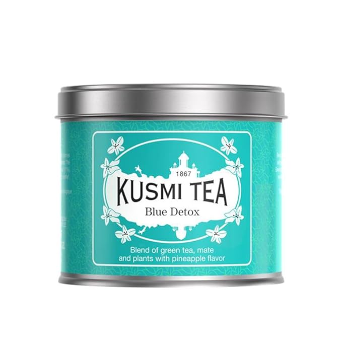 Kusmi Tea - Blue Detox - Blend of Green Tea Mate &amp Pineapple - Rosehip Rooibos Mint Guarana Flavours - Enjoy Hot or Iced - Loose Leaf Tea - Tin Box of 3.5 oz - Quantity for about 50 cups