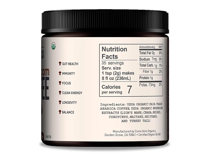 La Republica Instant Mushroom Coffee Organic – 100% Arabica Coffee with Lion’s Mane Reishi &amp 5 More Mushrooms for Focus Immunity Energy Support &amp Fast Metabolism – 35 Servings