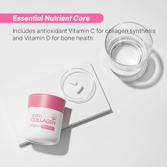 Ever Collagen in&ampUP Biotin Cell Low Molecular Marine Fish Collagen Peptides Tablets with Vitamin Selenium Supplements - Healthy Skin Hair Nail for Women - Antioxidant Supplement