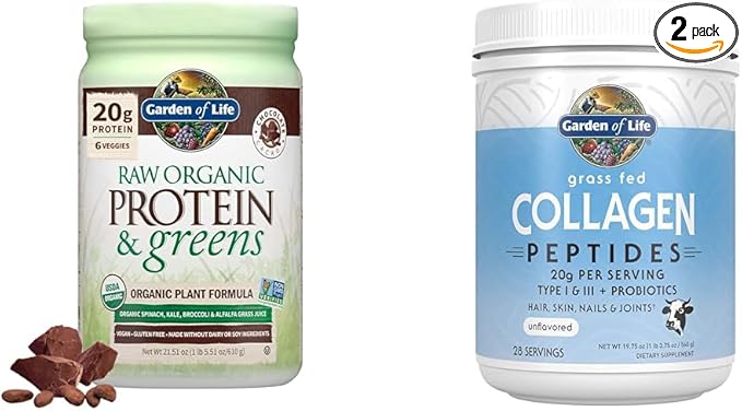 Garden of Life Powder Protein Greens Chocolate Organic 22 Ounce &amp Grass Fed Collagen Peptides Powder – Unflavored Collagen Powder