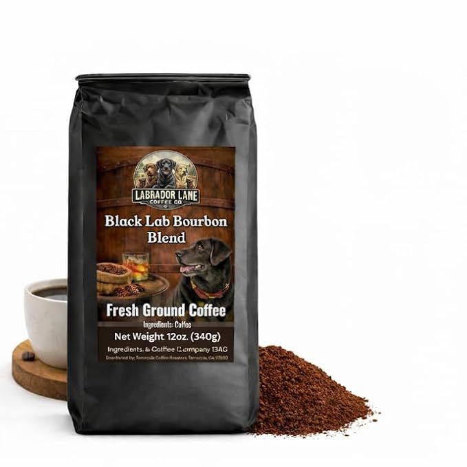 Black Lab Bourbon Blend (Whiskey Flavored Coffee) - Hand Crafted Premium Coffee - 12oz